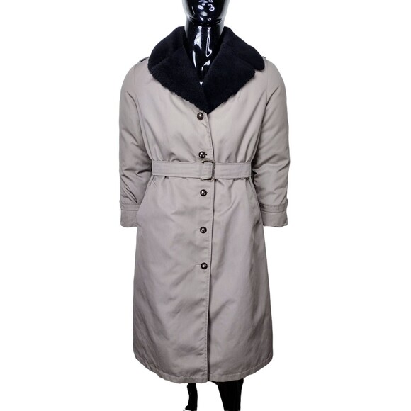 Vintage 70s Eddie Bauer Goose Down Filled Belted Sherpa Collar Trench Coat - Picture 1 of 9